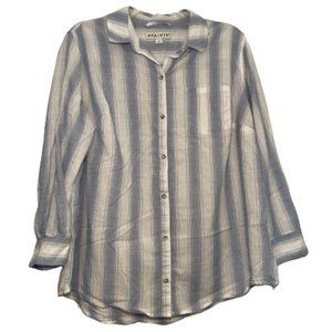 11] AVA & VIV Blue-Gray White Stripe Lightweight Button Down Dress Shirt Plus 3X